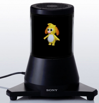 A képen a Sony (360°-os szögben) körüljárható képmegjelenítőjének prototípusa látható.